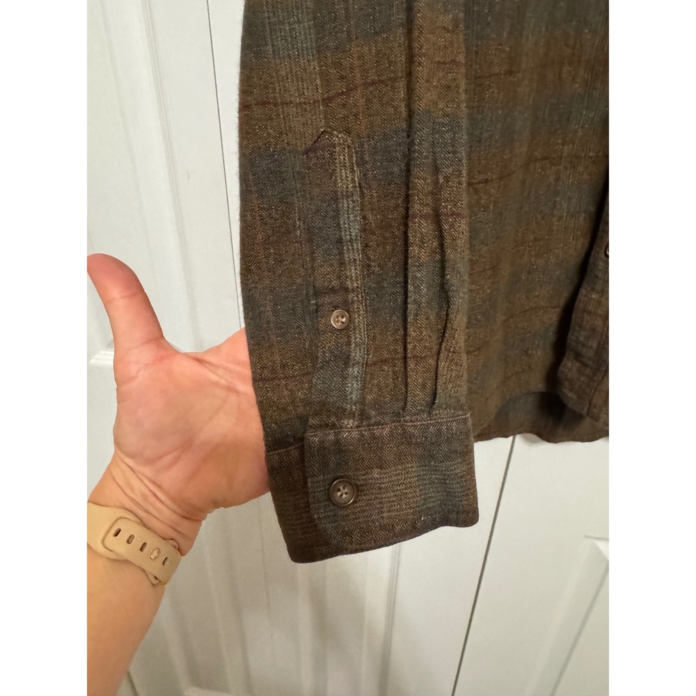 Morgan Creek Outfitters Mens XL Brown Plaid Herringbone Cotton Rayon Shirt L/S - Picture 11 of 12